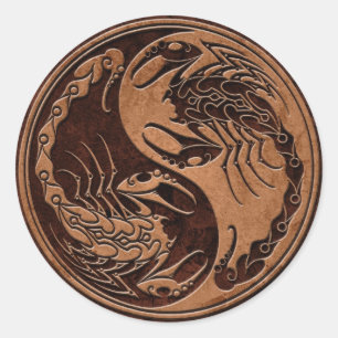 Brown Stone Yin Yang Scorpions Classic Round Sticker
