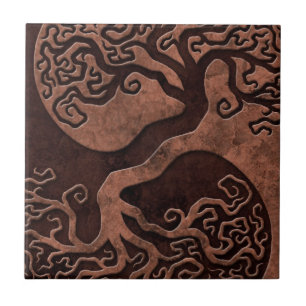 Brown Stone Yin Yang Trees Tile