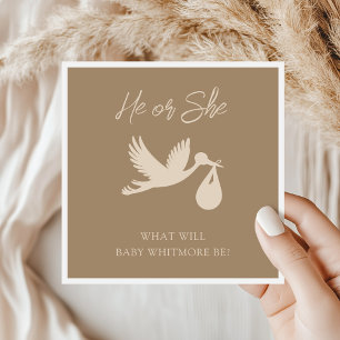 Brown Stork Baby Delivery He or She Gender Reveal Napkin