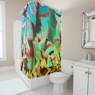 Brown streaks over green or aquamarine shower curtain
