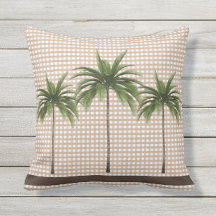 Brown Stripe and Tropical Green Palm Trees Cushion