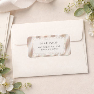 Brown Stripe Lace Doily Wedding Return Address Label