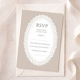 Brown Stripe Lace Doily Wedding RSVP Enclosure Card