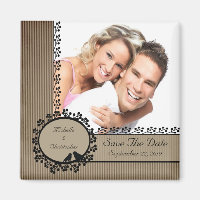 Brown Stripe Love Birds Photo Save The Date Magnet
