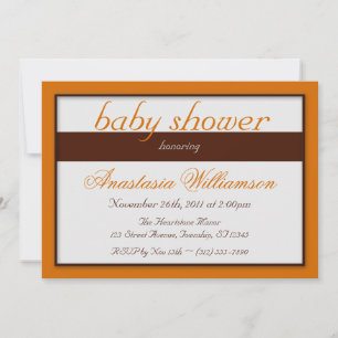 Brown Stripe Orange Baby Shower Invitations