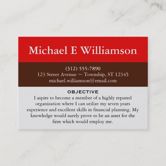 Brown Stripe Red RESUME Business Cards (Front)
