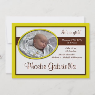 Brown Stripe Yellow Birth Announcements