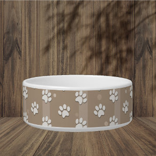 Brown striped dog paw print bowl