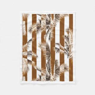Brown Stripes and Palm Leaves Pattern Fleece Blank Blanket