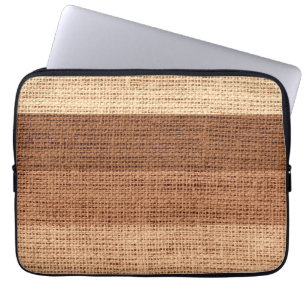 Brown Stripes Burlap Rustic Jute Laptop Sleeve