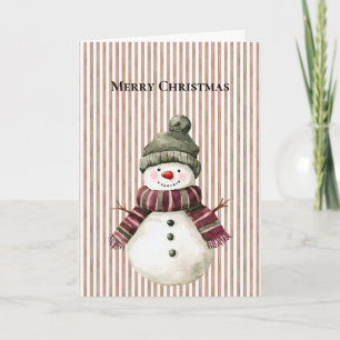 Brown Stripes Christmas Snowman Card