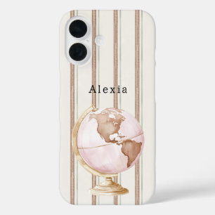 Brown Stripes Globe World iPhone 16 Case