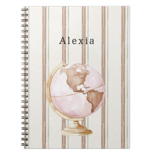 Brown Stripes Globe World Notebook
