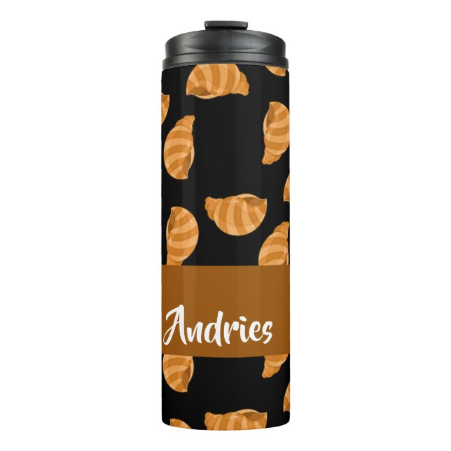 Brown stripes sea shells pattern thermal tumbler (Front)