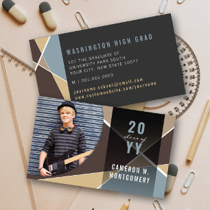 Brown Stylish Geometric Lines Mod Photo Graduate Calling Card