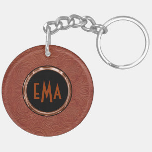 Brown Suede Leather Floral Design Key Ring