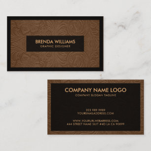 Brown Suede Leather Floral Pattern Business Card