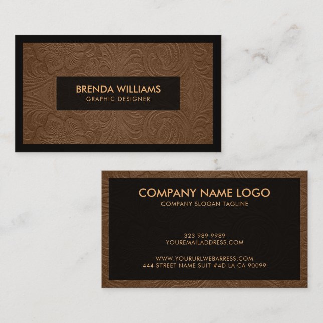Brown Suede Leather Floral Pattern Business Card (Front/Back)