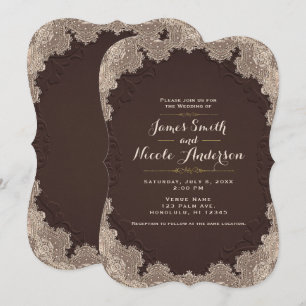 Brown Suede Leather Vintage Lace Western Wedding Invitation
