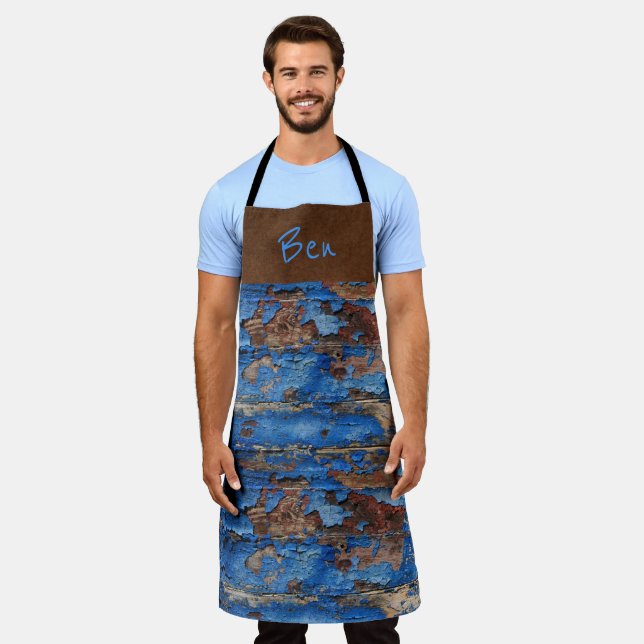 Brown Suede N Blue Chipped Paint *Personalise* Apron (Worn)