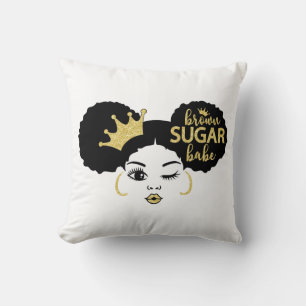 Brown Sugar Babe in Black and Gold Cushion