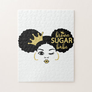 Brown Sugar Babe in Black and Gold Jigsaw Puzzle