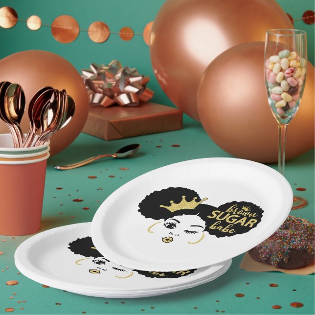 Brown Sugar Babe in Black and Gold Paper Plate (Multi)