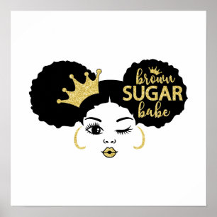 Brown Sugar Babe in Black and Gold Poster