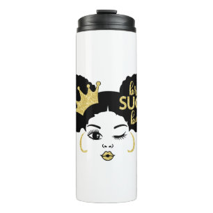 Brown Sugar Babe in Black and Gold Thermal Tumbler