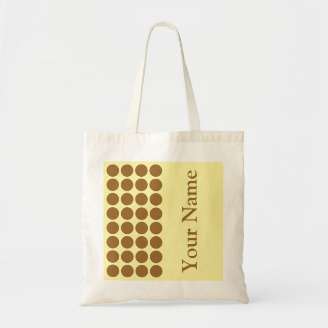 Brown Sugar Cream Neutral Dots with name text Tote Bag (Front)