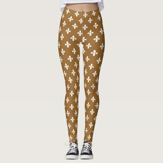 Brown Sugar Neutral Fleur de Lys Leggings (Front)