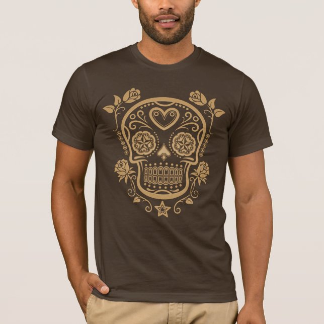 Brown Sugar Skull with Roses T-Shirt (Front)