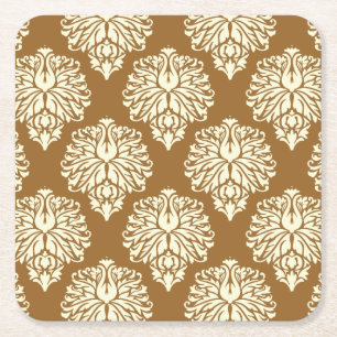 Brown Sugar Southern Cottage Damask Square Paper Coaster