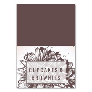 Brown Sunflower Buffet Food Labels Table Number