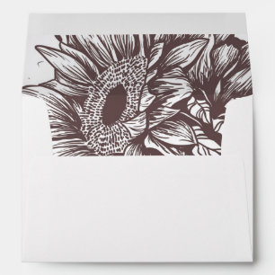 Brown Sunflower Lined Wedding Envelope