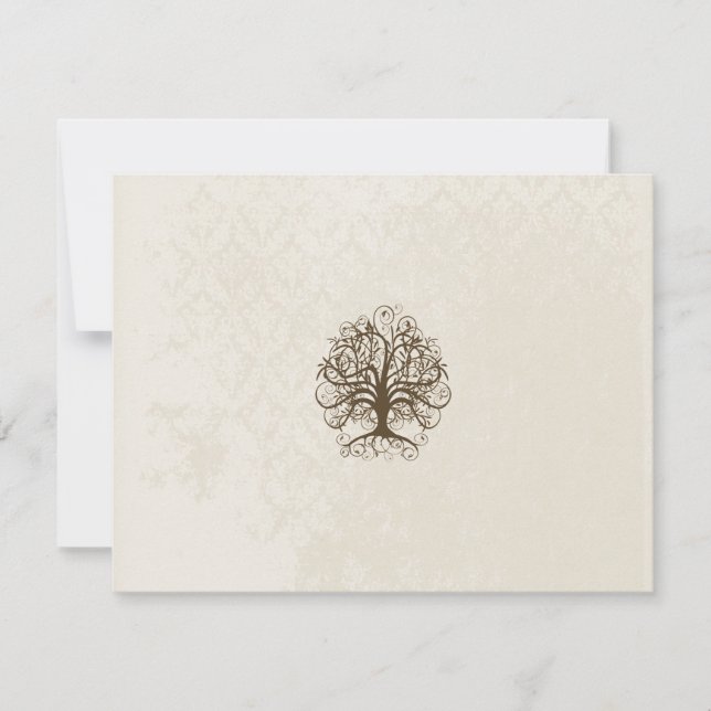 Brown Swirl Tree Distressed Damask RSVP Card (Front)