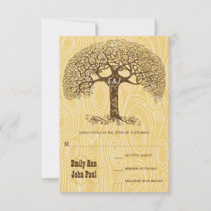 Brown Swirl Tree Ivory Woodgrain Wedding RSVP Invitation