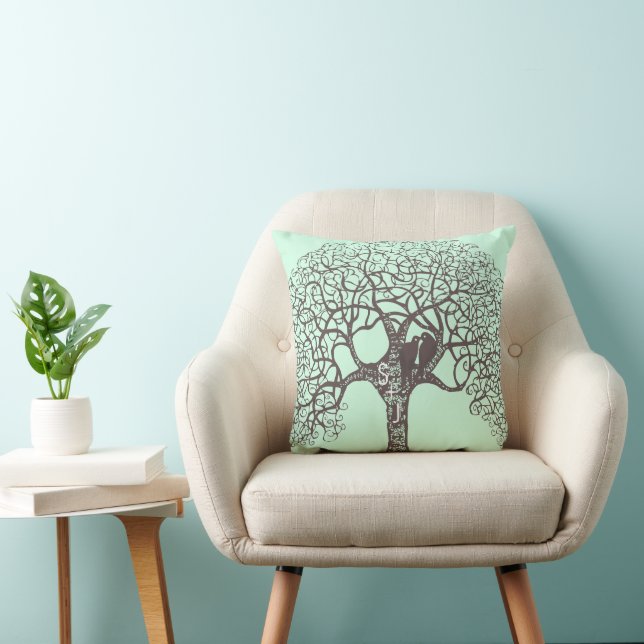 Brown Swirl Tree Love Bird-choose background colou Cushion (Chair)
