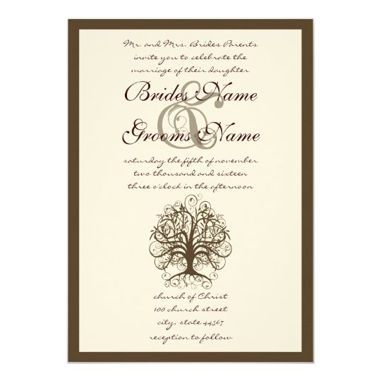 Brown Swirl Tree Roots of Love Wedding Invitation