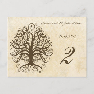 Brown Swirl Tree Table Number Cards