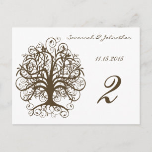 Brown Swirl Tree Table Number Cards