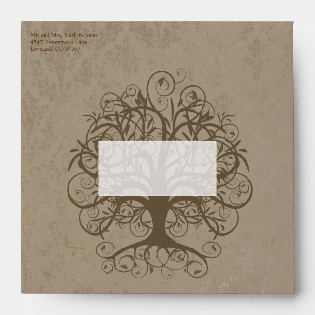 Brown Swirl Tree Wedding Envelopes (Front)