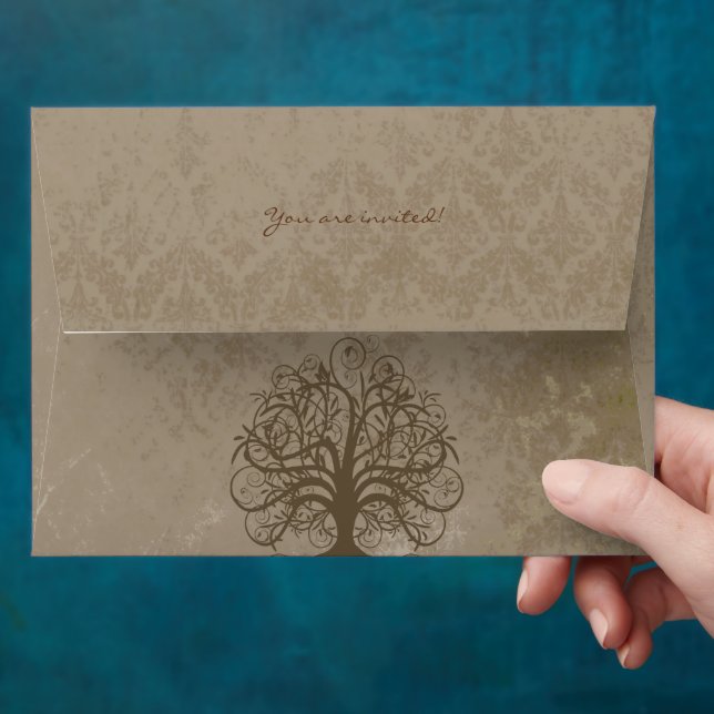 Brown Swirl Tree Wedding Envelopes (Hand)