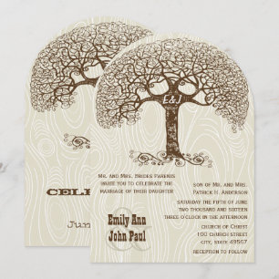 Brown Swirl Tree Wood Grain Design Wedding Invitation