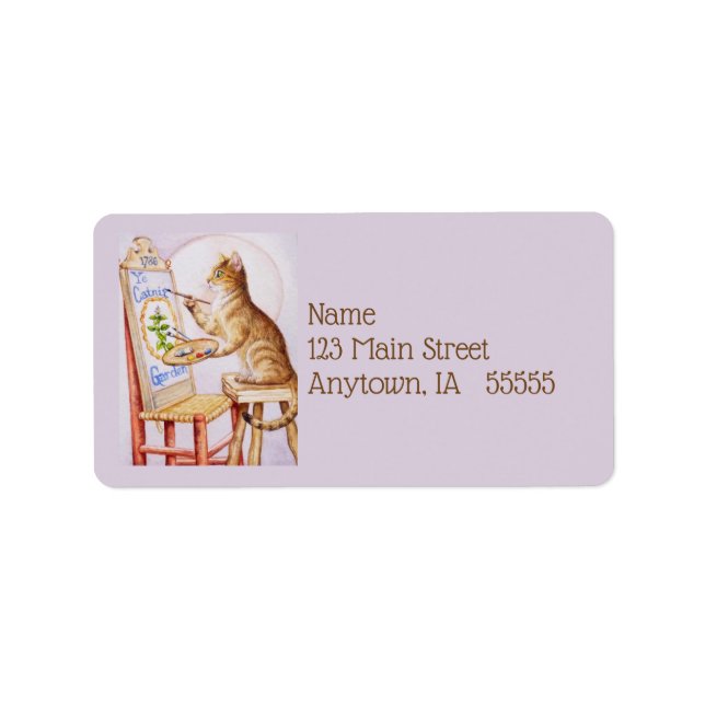 Brown Tabby Artist Cat Painting Watercolor Art Label (Front)