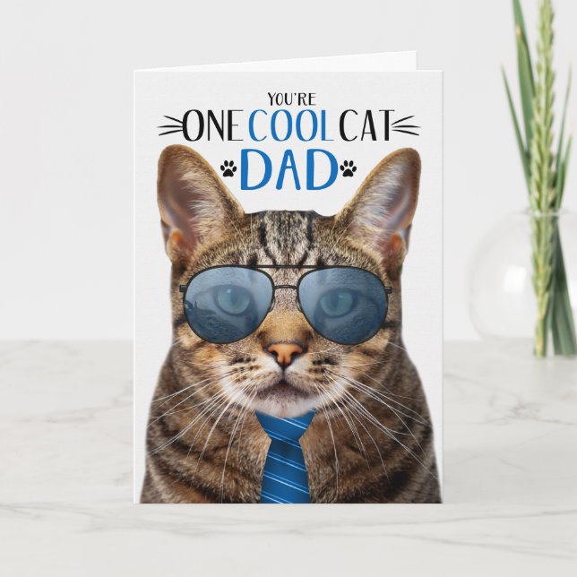 Brown Tabby Cat Father's Day One Cool Cat Holiday Card (Front)