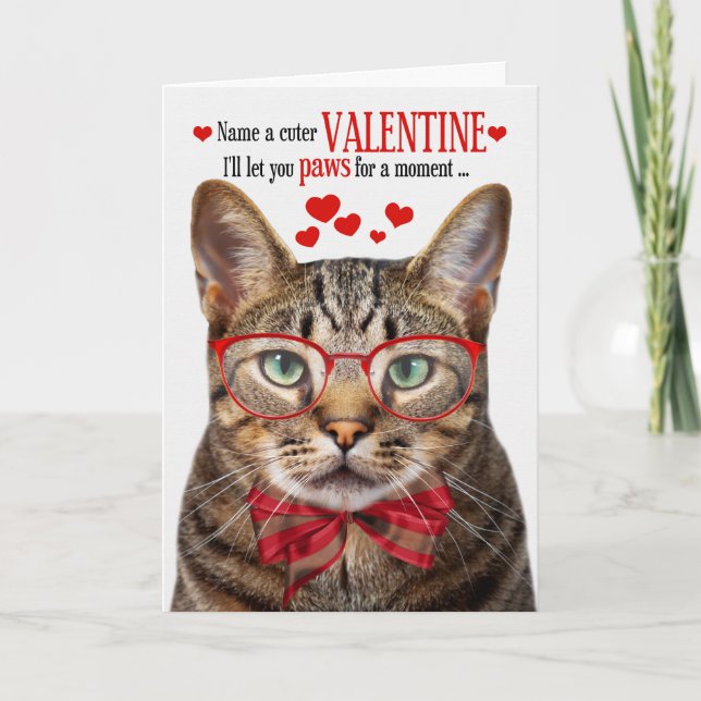 Brown Tabby Cat Feline Humour Valentine's Day Holiday Card (Front)