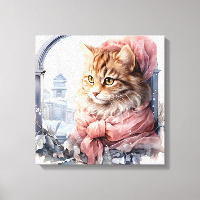 Brown Tabby Cat In A Window Canvas Print (Front)