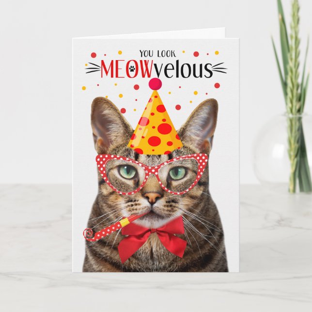 Brown Tabby Cat MEOWvelous Birthday Card (Front)