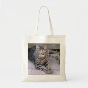 Brown Tabby Cat Outdoors Tote Bag